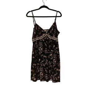California Dynasty Gown Nighty Floral Black Pink Women's Size Large Boudoir Top